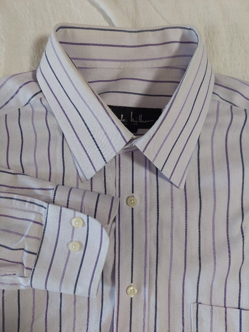 Nicole Miller Men's Size 16" 32/33 Dress Shirt White Purple Strip